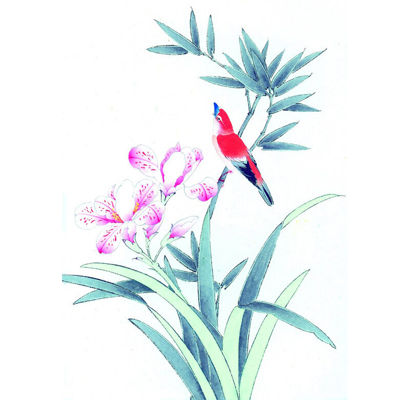 Red Bird on Bamboo