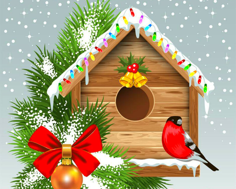 Red Bird on Birdhouse — Green