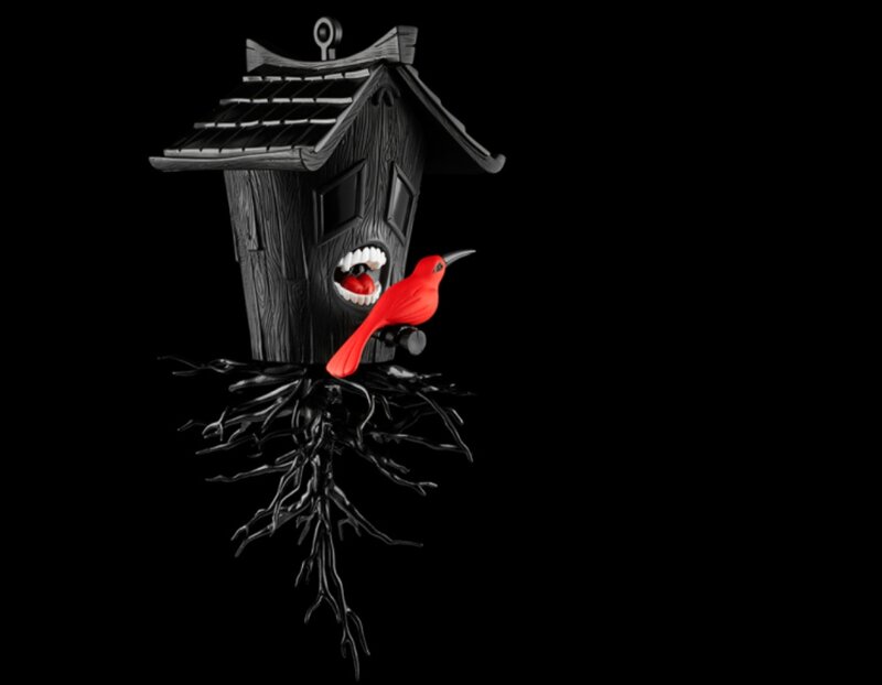 Red Bird on Birdhouse