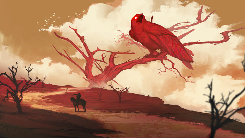 Red Bird on Dead Tree