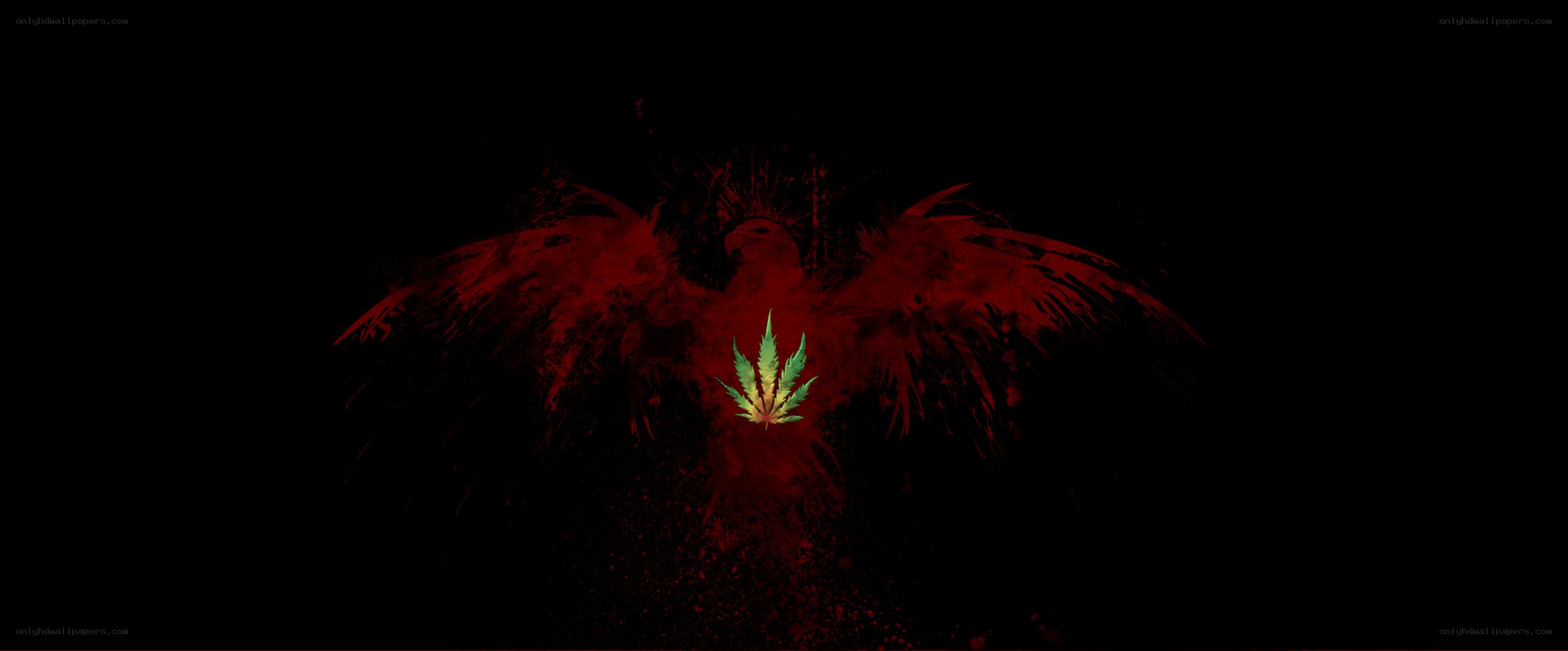 Red bird with cannabis leaf