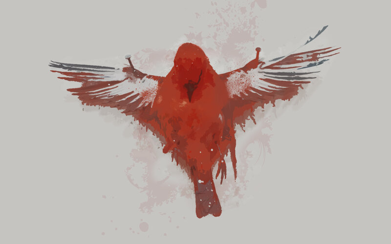 Red Bird with Outstretched Wings — Dramatic