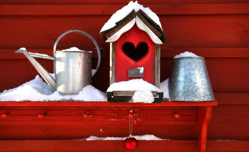 Red Birdhouse with Snow — Festive