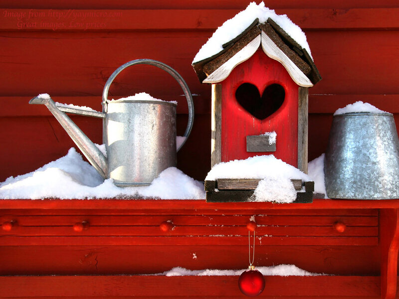 Red Birdhouse with Snow