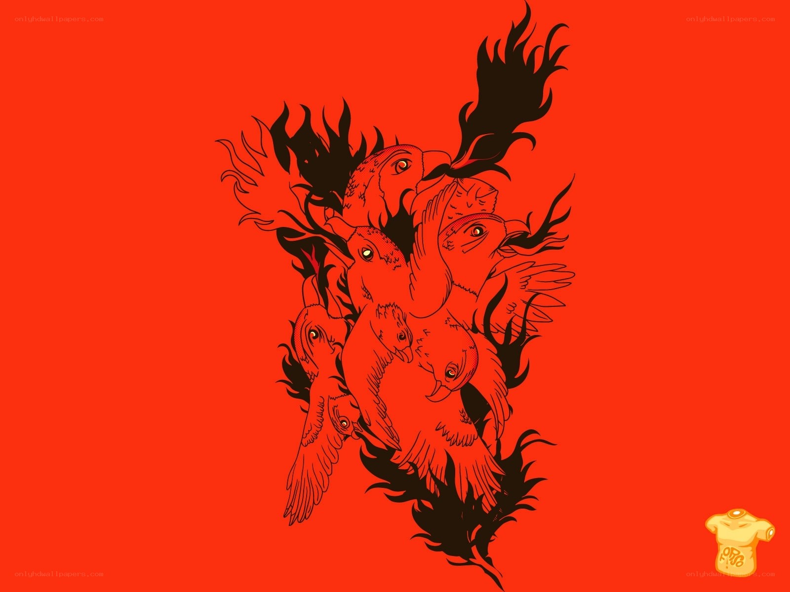 Red birds with black outlines