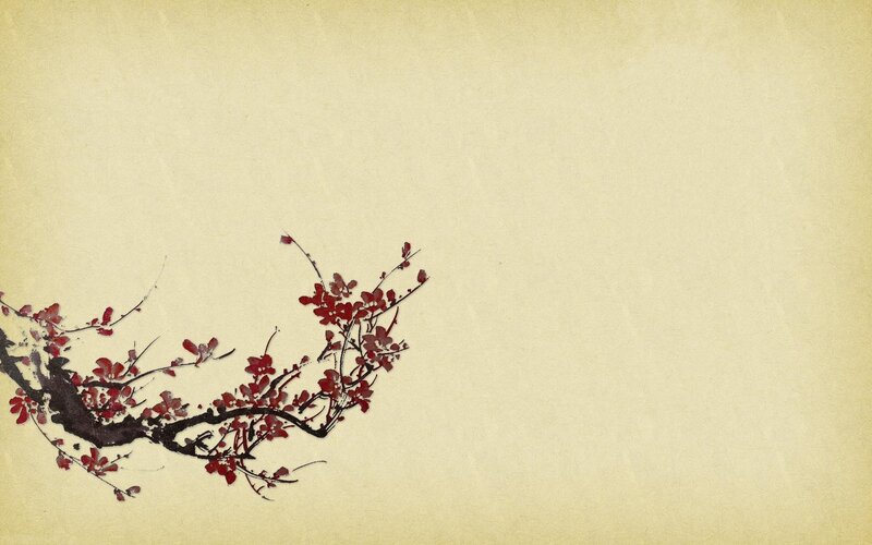 Red Blossoms on Branch — Serene, Spring, Painting, Flowers