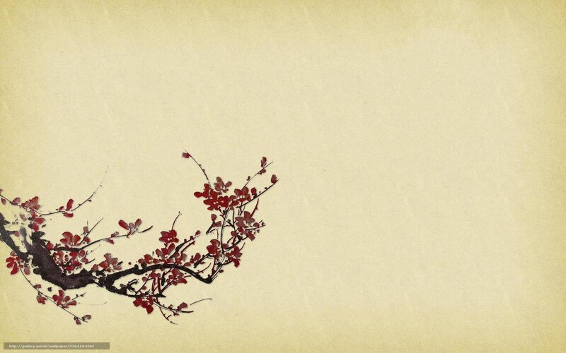 Red Blossoms on Branch — Serene, Spring, Painting