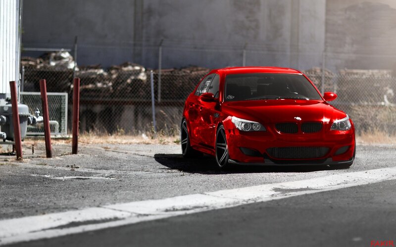 Red Bmw Car — Dramatic, Afternoon, Photograph, Road, Fence