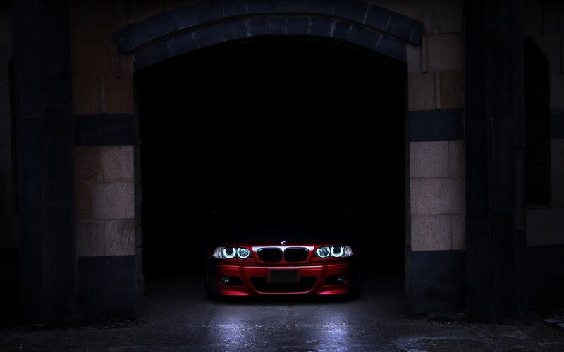 Red BMW Car — Dramatic, Night, Photograph, Archway