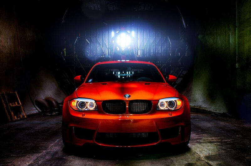 Red Bmw Car — Dramatic, Night, Photograph, Garage