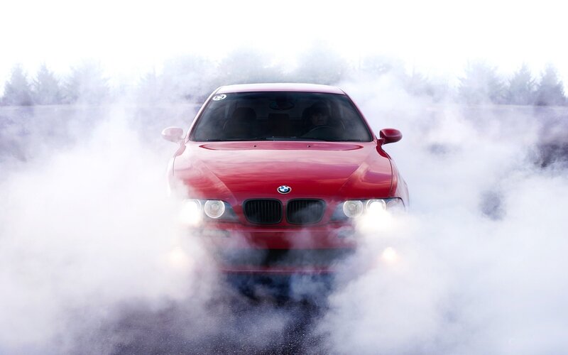 Red BMW Car — Dramatic, Photograph, Smoke