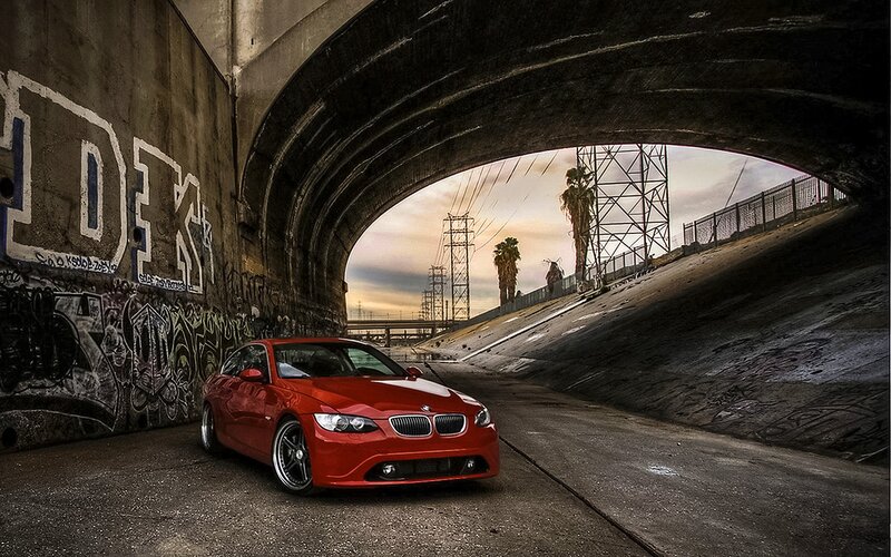 Red Bmw Car — Dramatic, Sunset