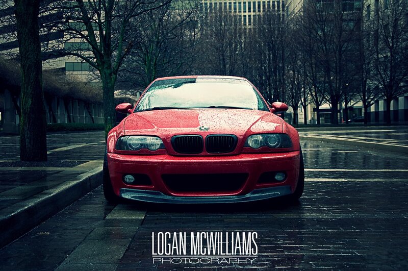 Red Bmw Car — Dramatic, Winter, Photograph, Trees