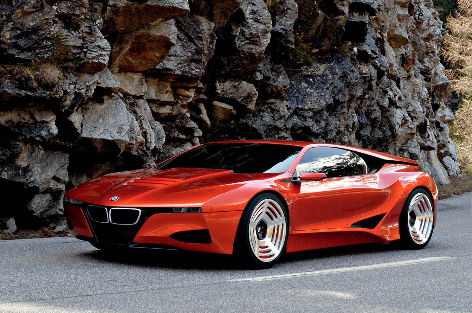 Red BMW concept car on road