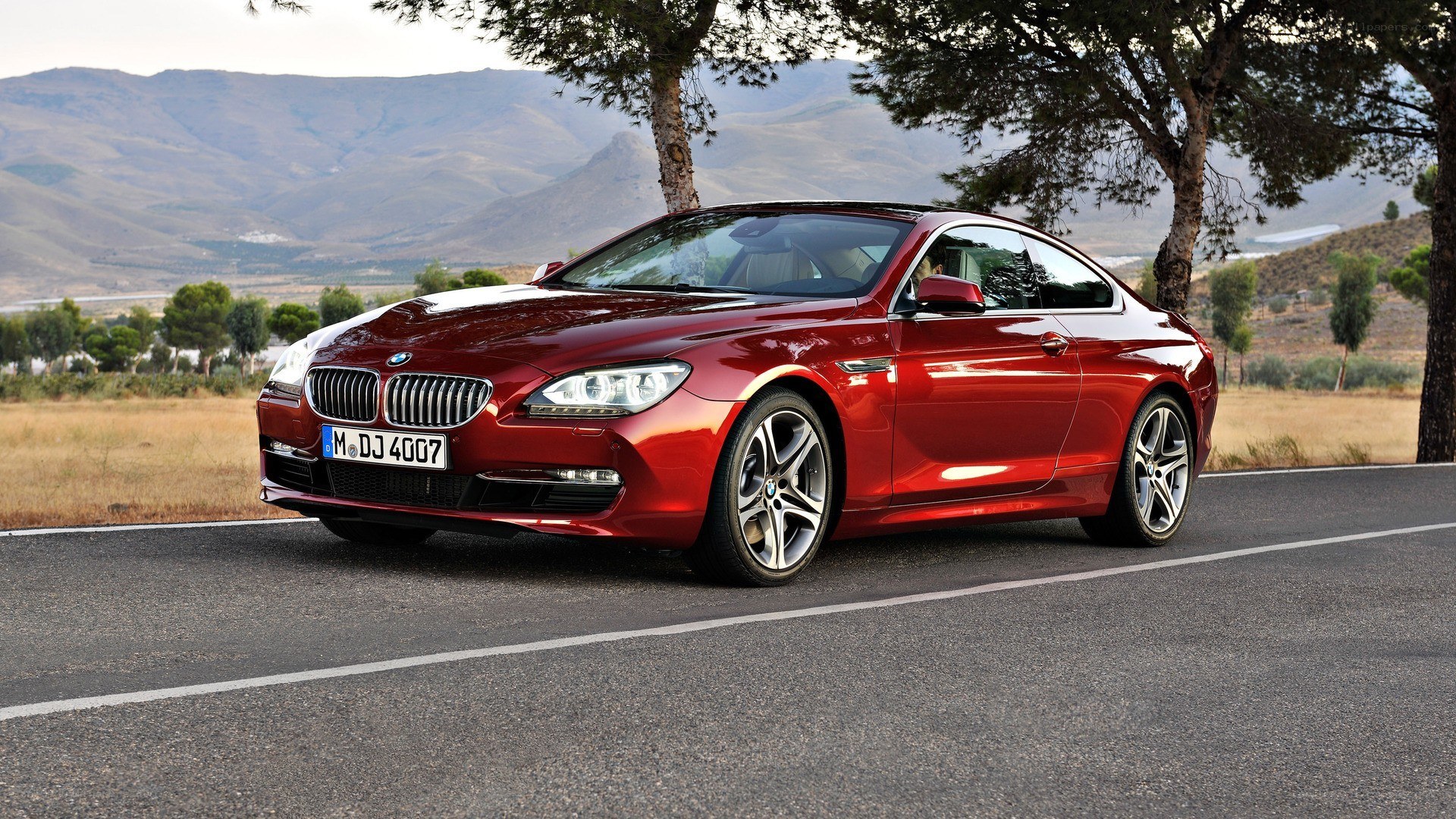 Red BMW coupe on a road