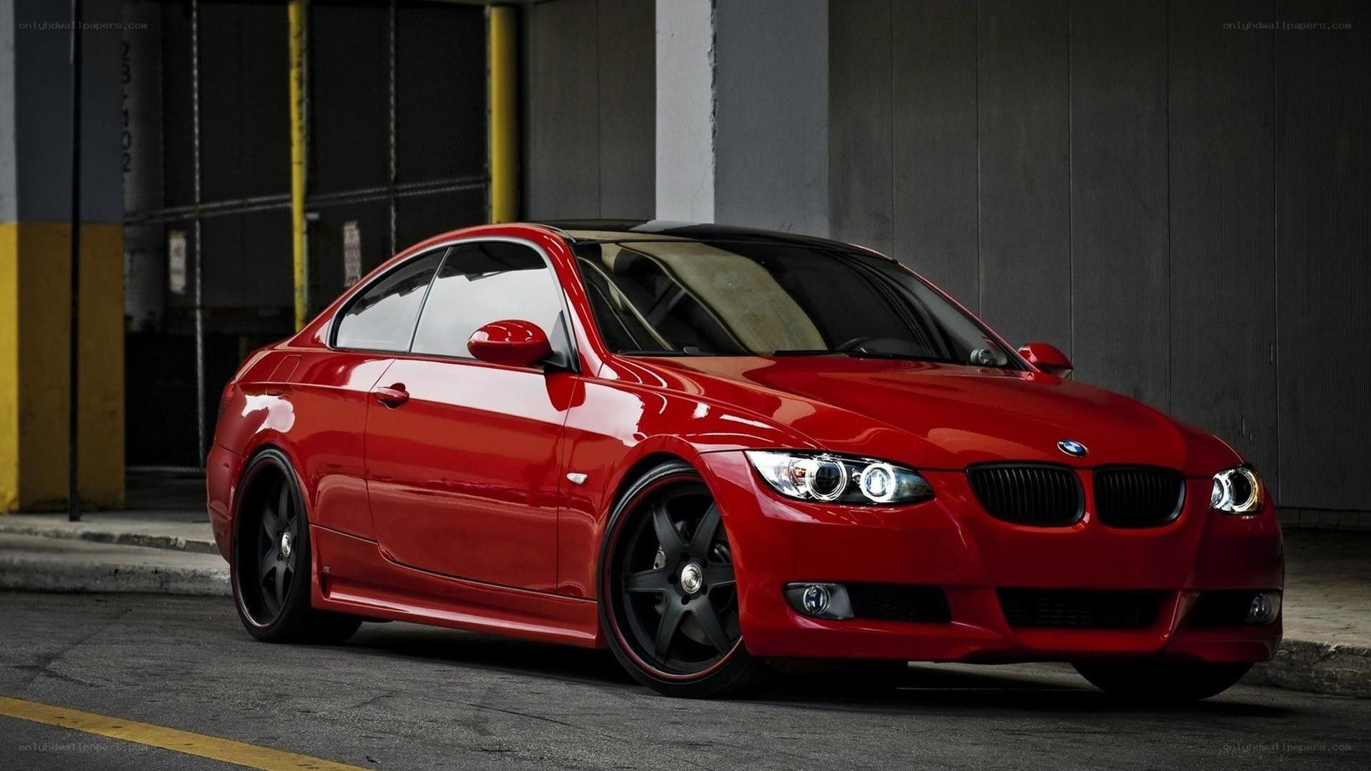 Red BMW coupe parked