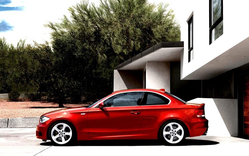 Red BMW coupe parked outside