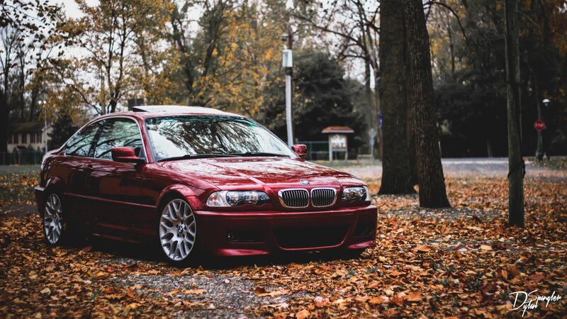 Red Bmw Coupe — Serene, Autumn, Photograph
