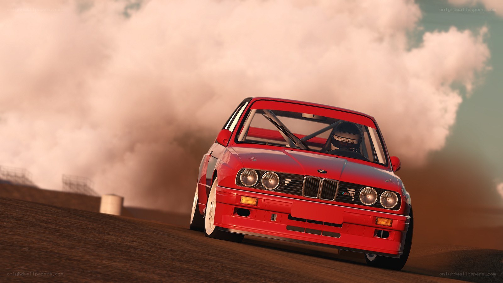 Red BMW drifting on track