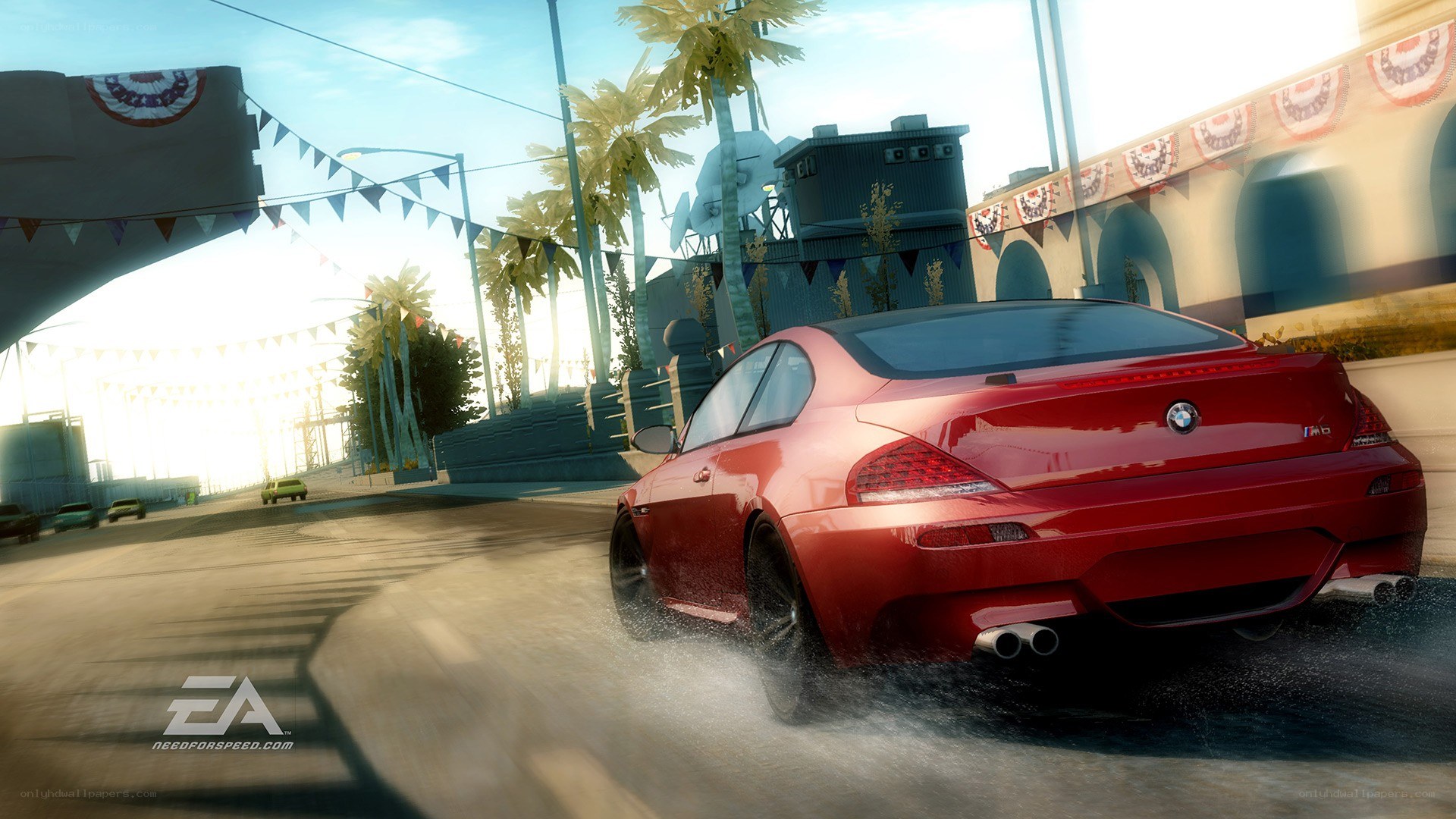 Red BMW drifts on wet track