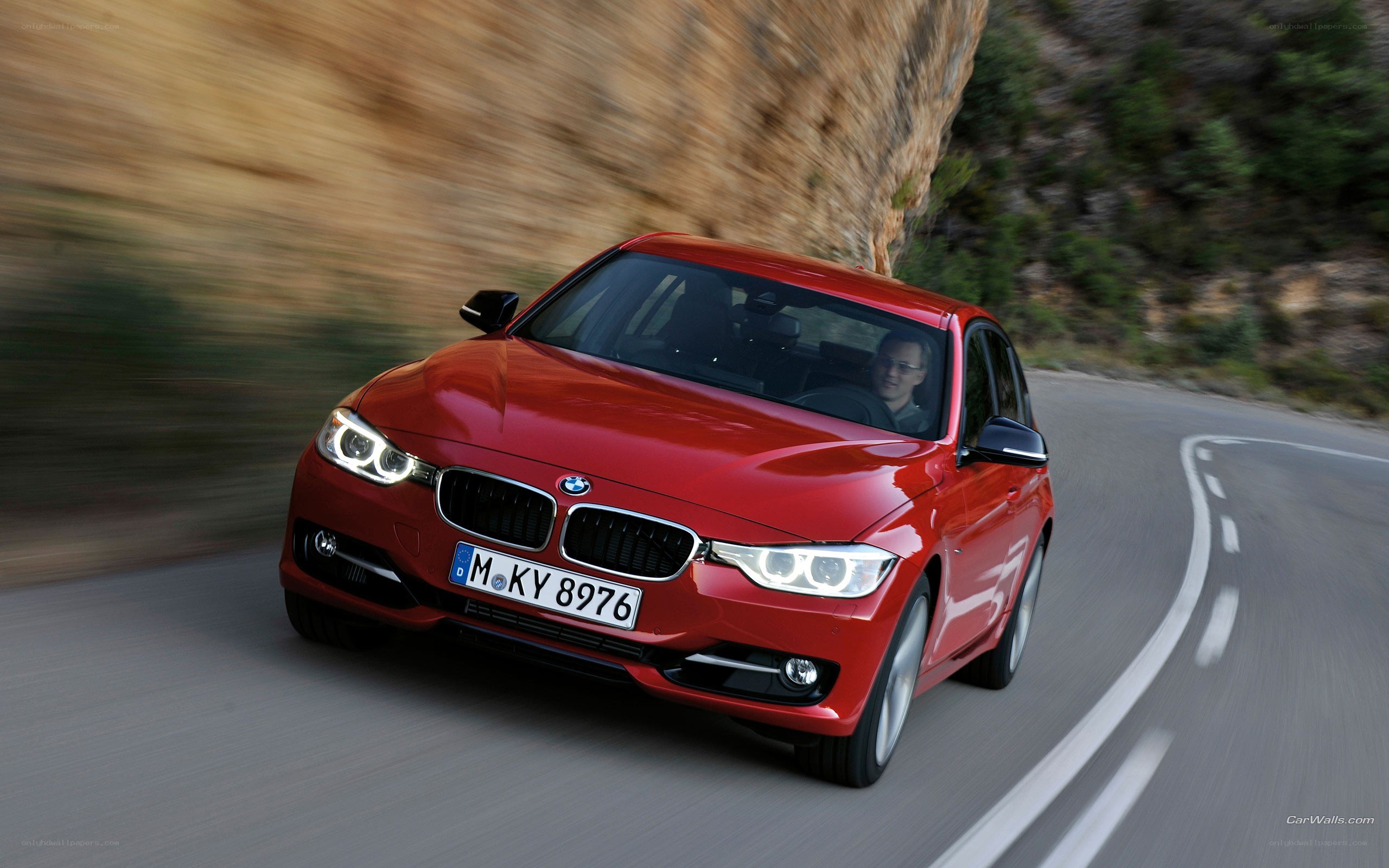 red bmw driving on winding road
