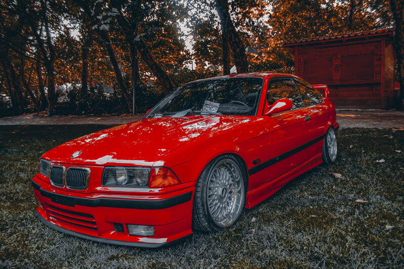 Red Bmw E36 Coupe — Dramatic, Autumn