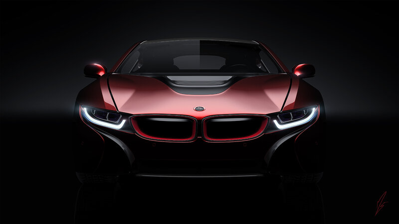red bmw i8 sports car