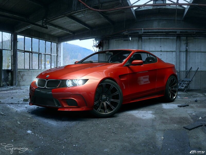 Red BMW in an abandoned warehouse