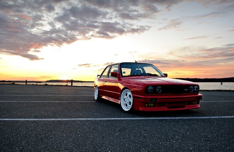 Red Bmw M3 Car — Dramatic, Sunset, Photograph, Parking Lot