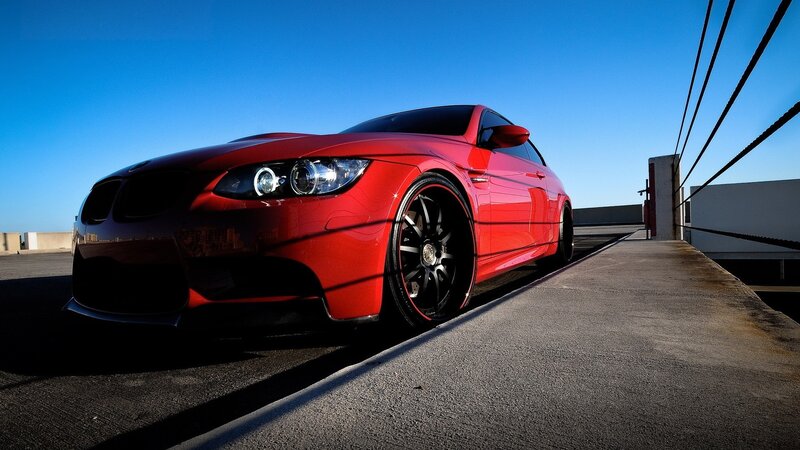 Red Bmw M3 Coupe — Dramatic, Afternoon, Photograph, Car, Sky
