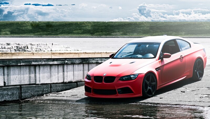 Red Bmw M3 Coupe — Dramatic, Photograph, Car, Road