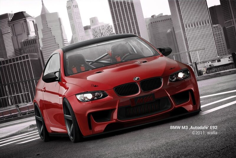 Red BMW M3 in city