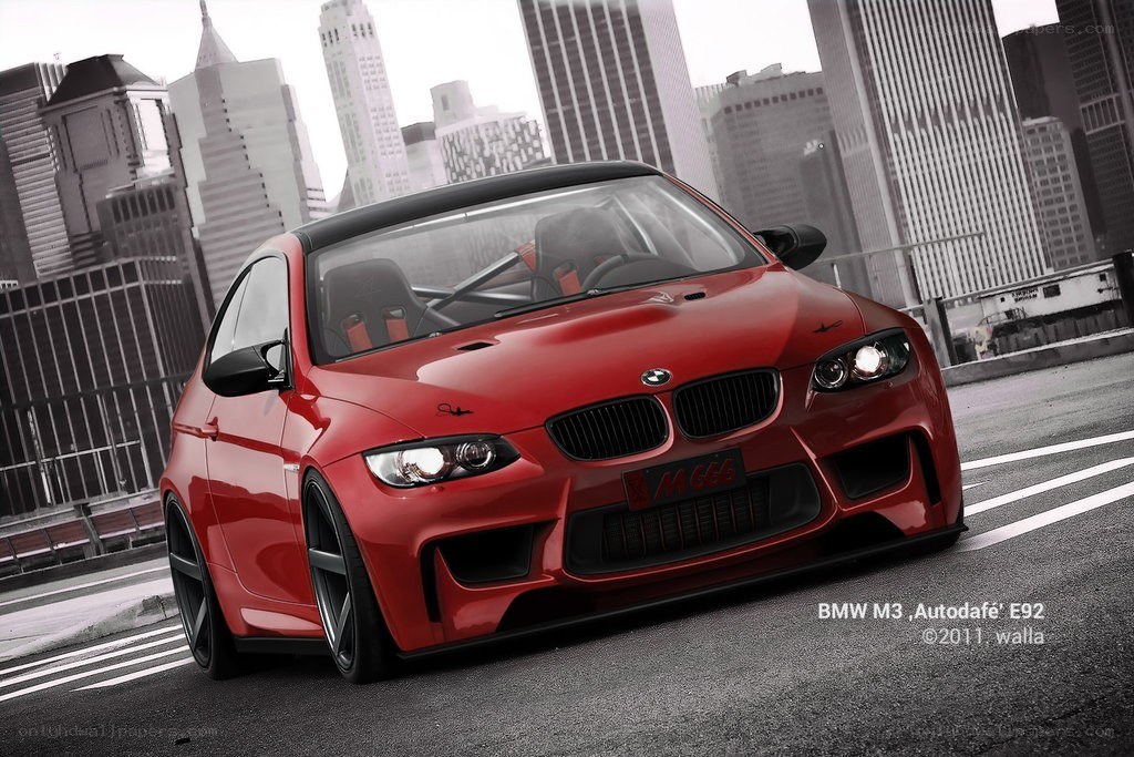 Red BMW M3 in city