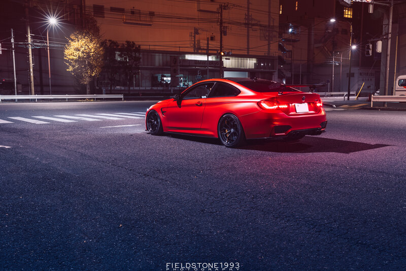 Red Bmw M4 Coupe — Dramatic, Night, Photograph