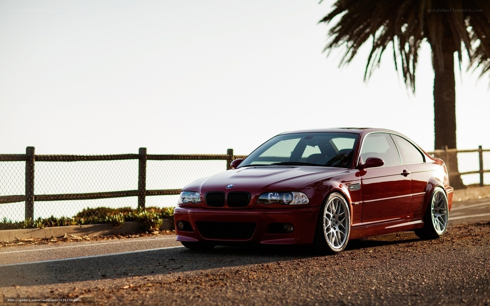 Red BMW on coastal road
