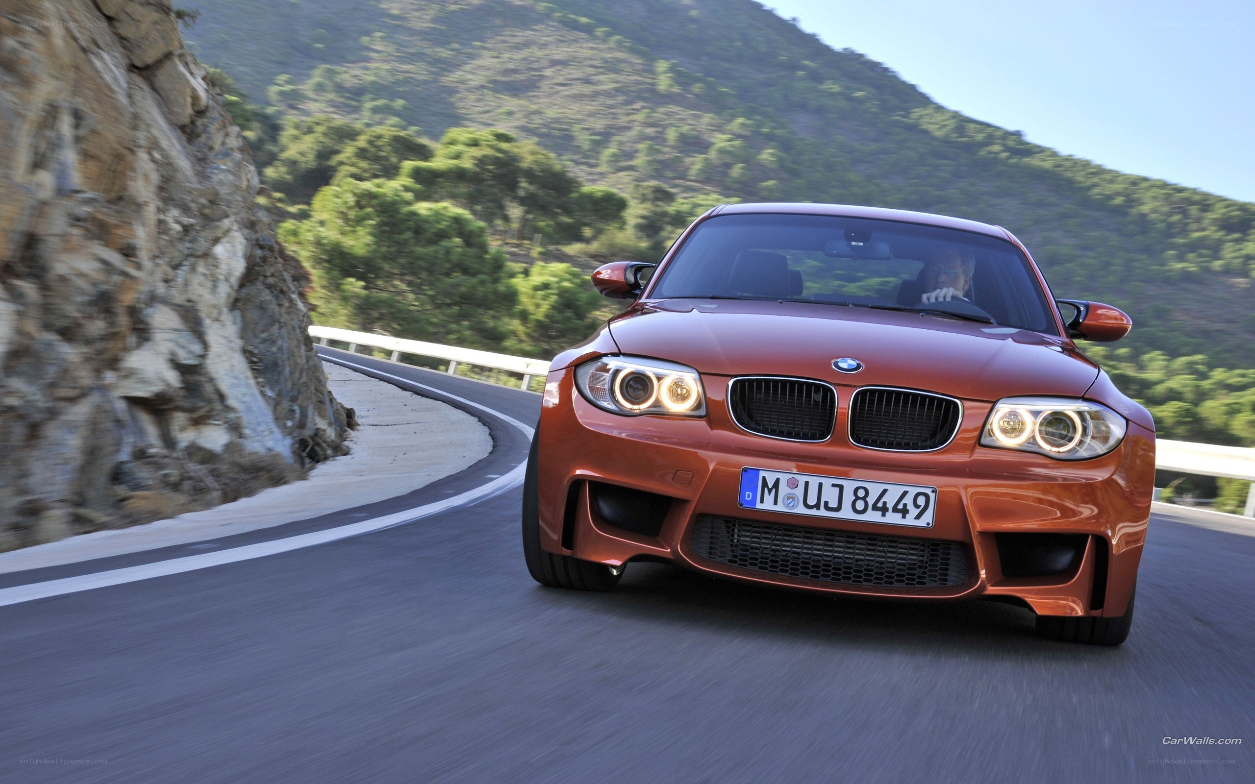 red bmw on winding road