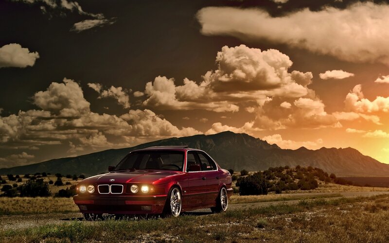 Red BMW Sedan — Dramatic, Sunset, Photograph