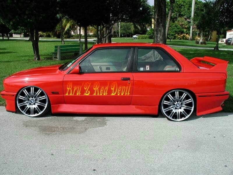 Red BMW with custom text