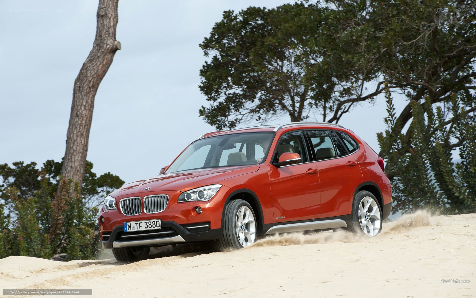 Red BMW X1 on sandy beach