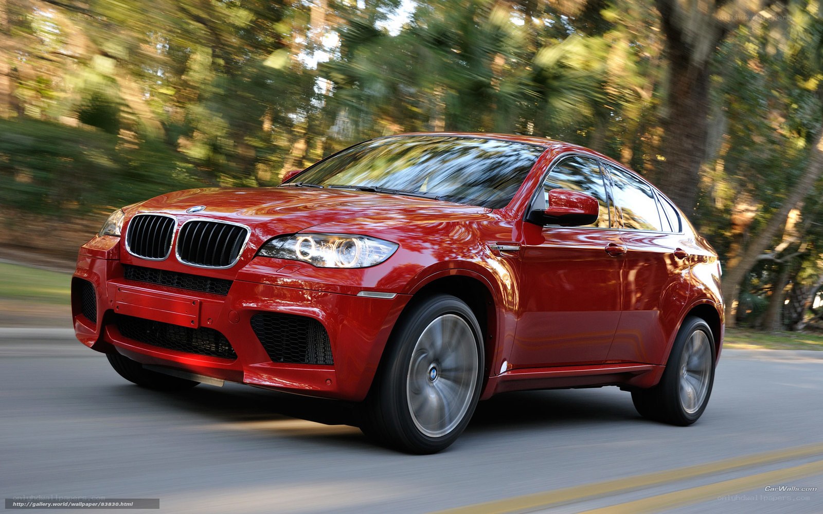 Red BMW X6 in motion