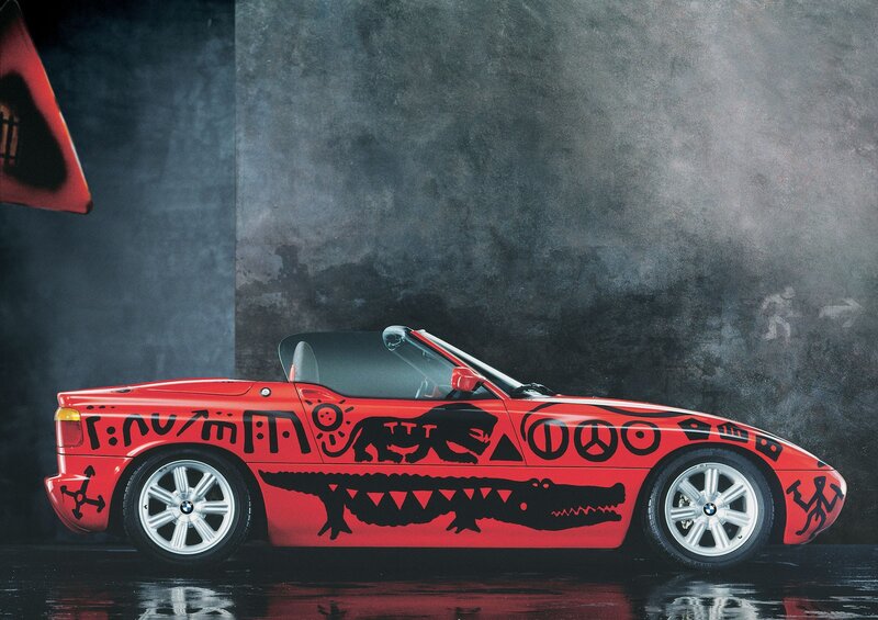 Red BMW Z3 with tribal art