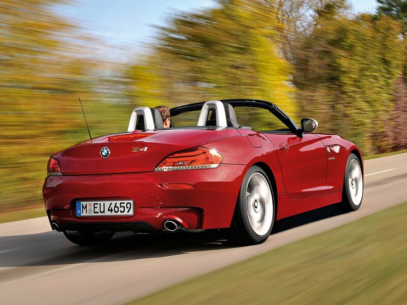 Red BMW Z4 convertible in motion