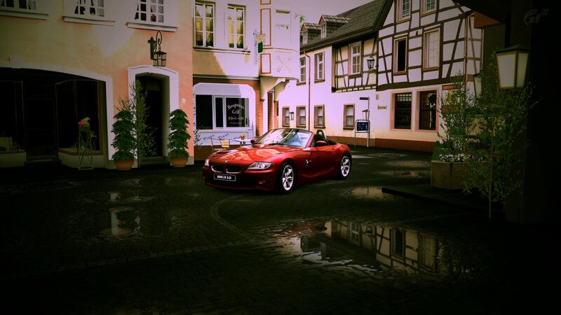 Red BMW Z4 in a European town