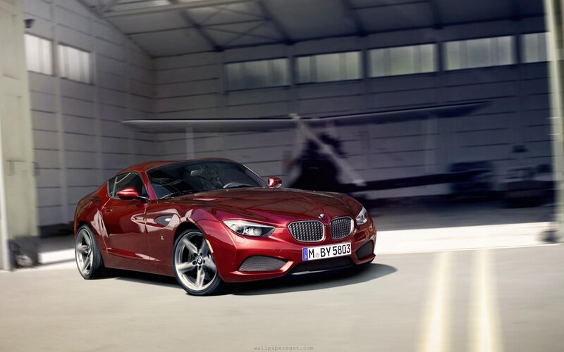 Red BMW Z4 in a hangar