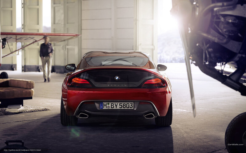 Red BMW Z4 in hangar