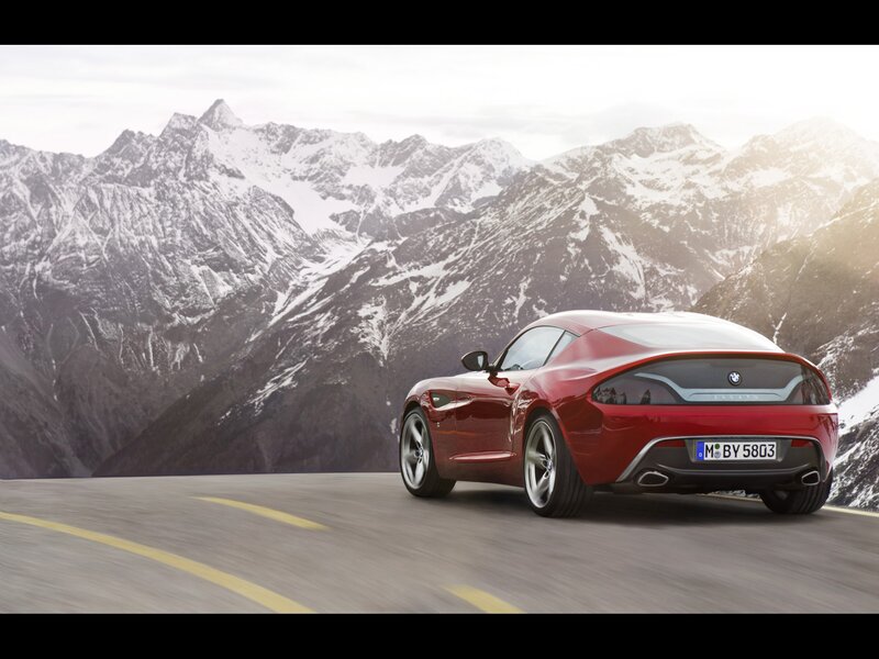 Red BMW Zagato on mountain road