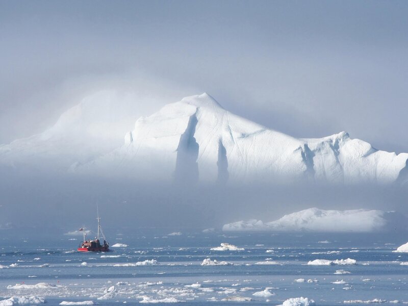 Red Boat Near Iceberg — White