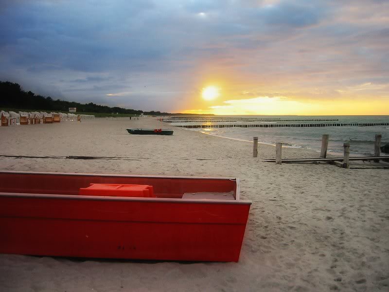 Red Boat on Beach — Serene