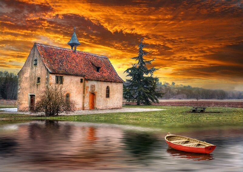 Red Boat on Lake