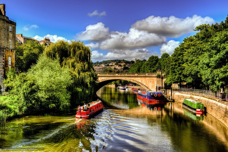 Red Boat on River — Blue